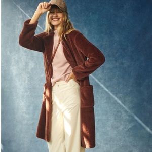 Anthropologie sanctuary vegan fur burgundy wine button front trench coat jacket